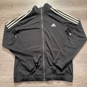 Adidas Jacket Womens Medium Black Zip Stripe Soccer Performance Track Warm Up
